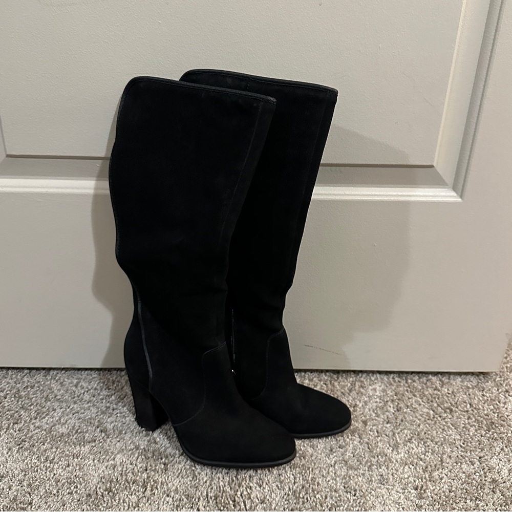Elegant Suede Black High Women's Boots